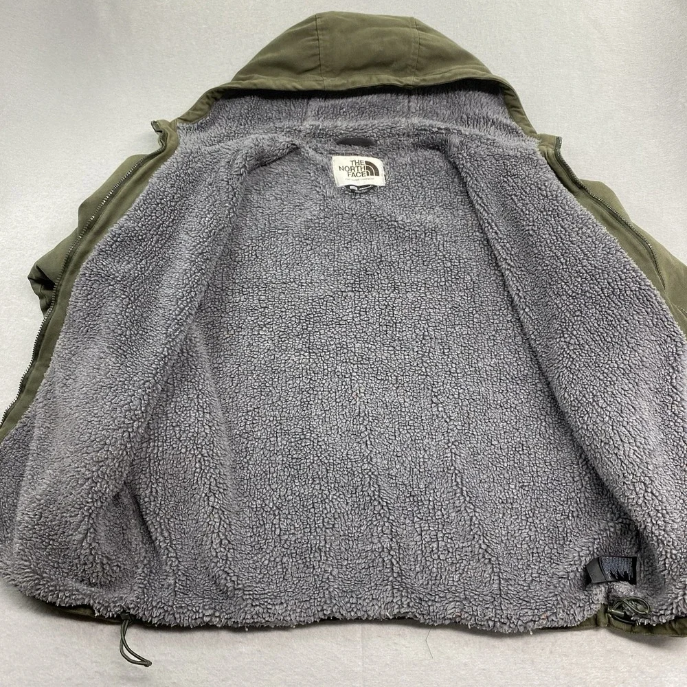 Vintage Ther North Face Jacket Mens Large Green Canvas Full Zip Hooded Sherpa